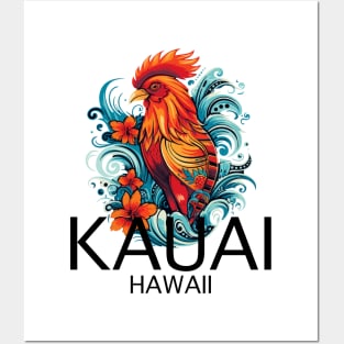 Kauai Hawaii - Rooster (with Black Lettering) Posters and Art